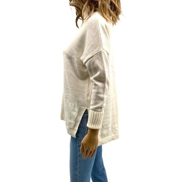 1. State Mock Turtleneck Open V-Neck Sweater, Ivory, Size XS - Picture 3 of 7
